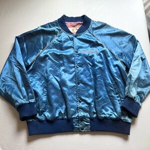 THE CAT’S PAJAMAS blue satin vintage inspired‎ varsity raglan bomber jacket